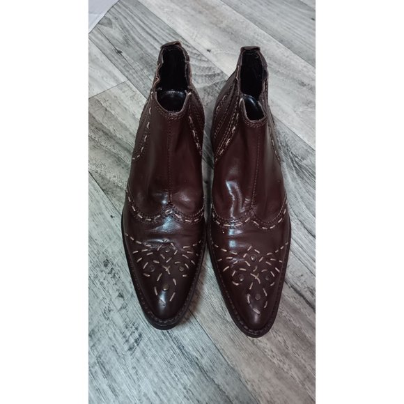 Tentazione 37 Brown Leather Western Stitching Cowgirl Boho Point Toe Ankle Boots - Picture 1 of 7